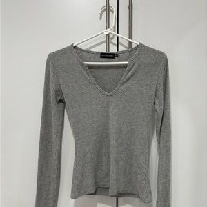 PrettyLittleThing Charcoal Ribbed Long Sleeve Top
